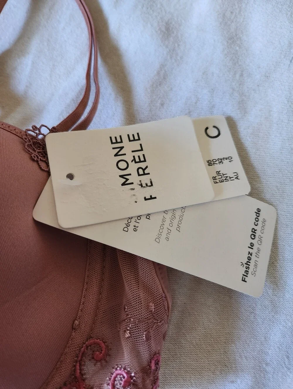 NWT Simone Perele Delice 3D Plunge Bra 32C Rose Pink Embroidered Lace